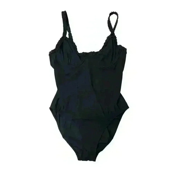 TORY BURCH ONE PIECE SOLID RUFFLE UNDER WIRE BLACK S/P SWIMSUIT / BODYSUIT - Picture 4 of 15